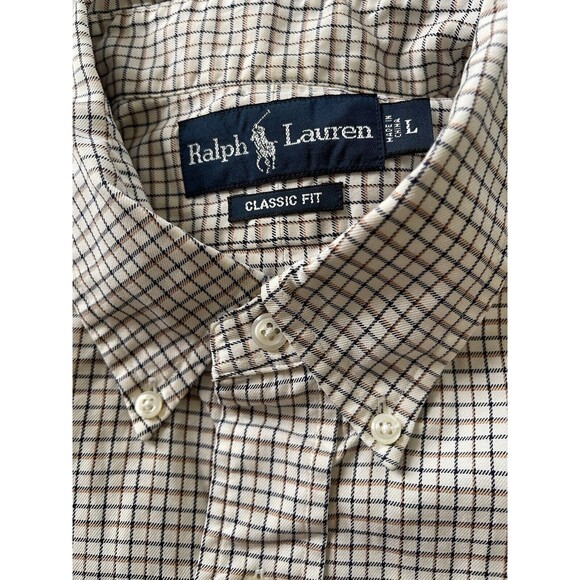 Ralph Lauren L‎ Men’s Classic Fit Cream/Brown Striped Long Sleeve Button Shirt - Picture 2 of 11